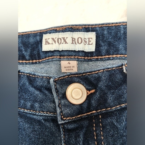 Knox Rose Midrise Straight Leg Blue Cotton Embroidered Side Striped Jeans Size 4 - Picture 7 of 16
